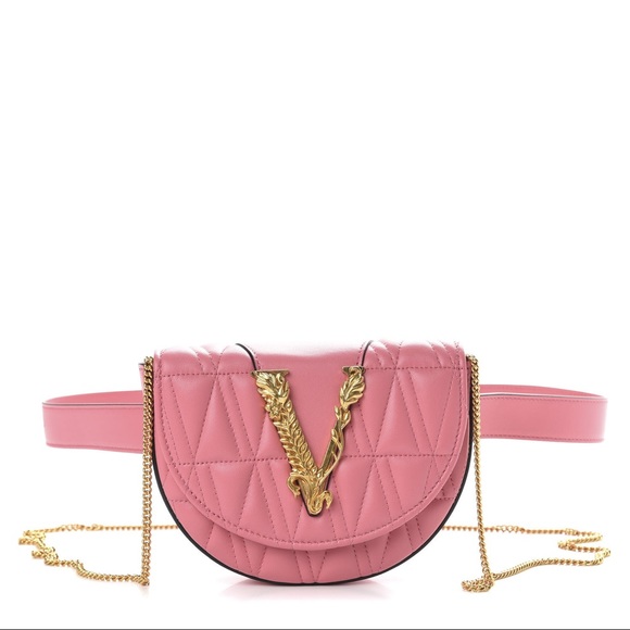 Versace Handbags - VERSACE Virtus pink quilted leather belt chain bag